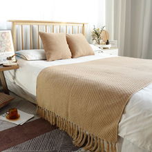 北欧纯色床旗酒店民宿床尾巾沙发毯1.8米床上搭巾装饰毯床盖抱枕
