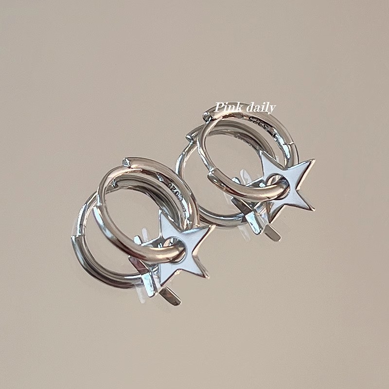 Earrings men's trendy ins cool style personality hip hop Hip Hop Hip Hop ear jewelry trendy male student ear buckle five-pointed star earrings men