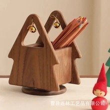 木质笔筒盒创意可旋转圣诞树造型桌面文具铅笔画画笔收纳储物盒