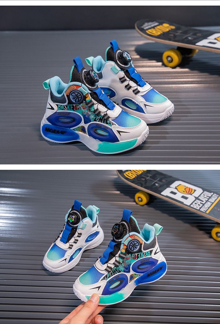 Children's Basketball Shoes 2023 Autumn New Jelly Sole Fashion Boys' Sports Shoes Button Shoes Girls' Running Shoes_voghion.com