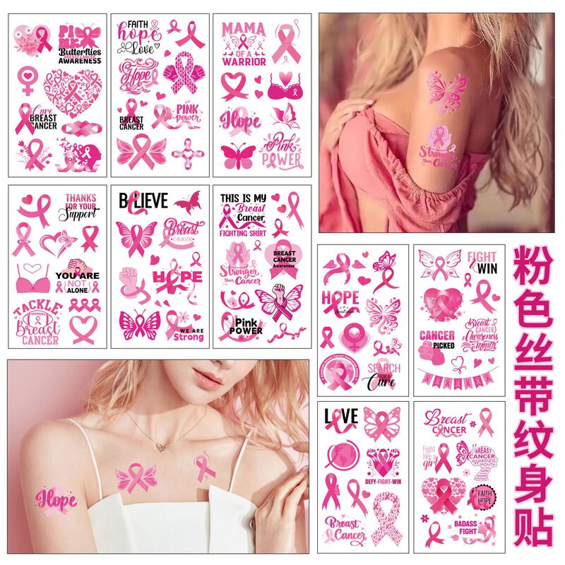 Cross-border New Pink Ribbon Tattoo Sticker Caring for Women's Breast Health Activities Temporary Advanced Tattoo Sticker