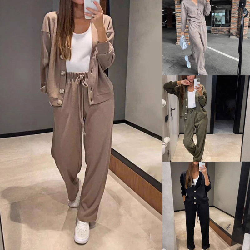 2025 Autumn and Winter New European and American Cross-Border Amazon Independent Site Hot-Selling Casual Sports Suit Cardigan Set