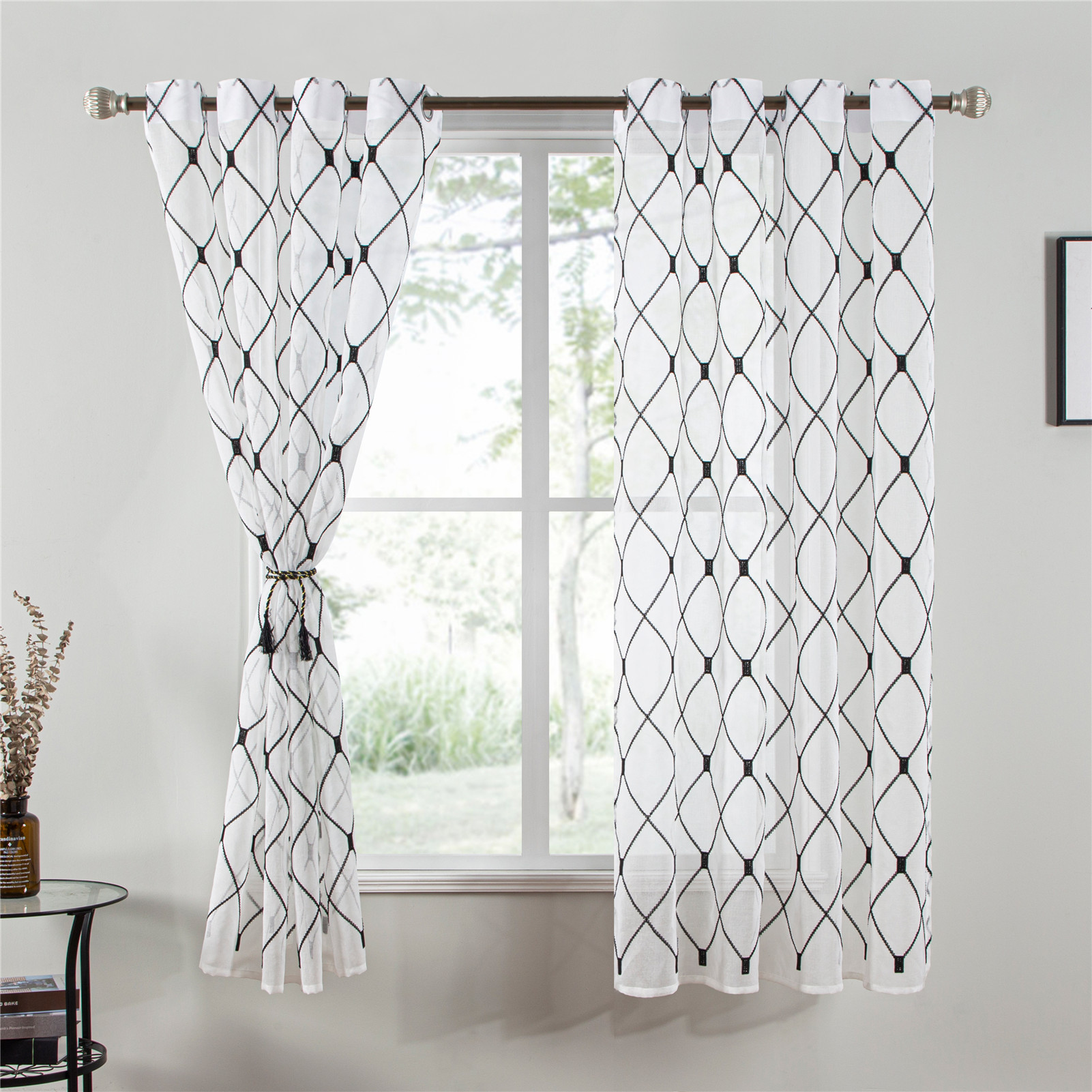 Cross-border hot embroidery window screen modern geometric rhombus Plaid embroidery living room bedroom tulle window screen Dori screen