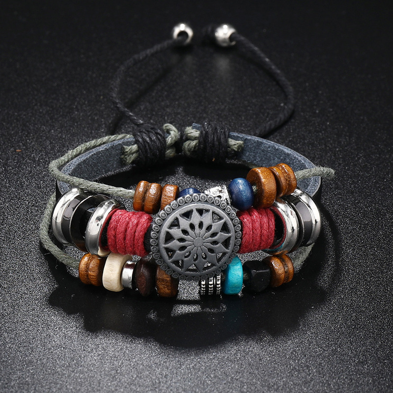 Cross-border Hot Accessories Vintage Beaded Cowhide Bracelet Personalized All-match Men's and Women's Bracelet Simple Multi-layer Leather Bracelet