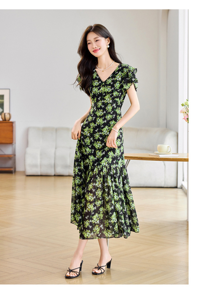 Đầm suông midi họa tiết hoa tay ngắn thanh lịch MM2632 — Màu sắc hình ảnh chi tiết 20