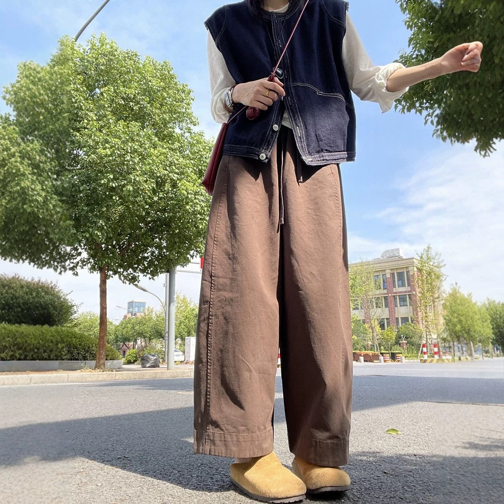 Nine-point curved-leg casual wide-leg pants for women, plus size, autumn and winter, fleece-lined and thickened, loose fit, slimming effect, balloon-style work pants