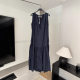 25 Spring Women's Round Neck Sleeveless Pleated Draped Layered Stitching Long Dress Midi dress U0220311018