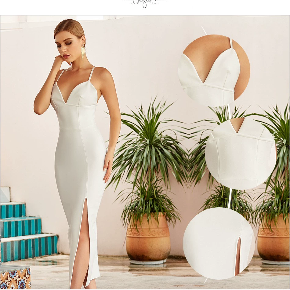 2023 Трансграничное модное облегающее тонкое вечернее платье Amazon Fashion, Европейское и американское сексуальное однотонное платье с V-образным вырезом и разрезом