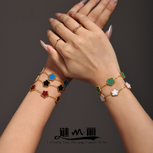 谜丽多色玛瑙五叶花不锈钢手链轻奢气质闺蜜礼物花朵链条手饰现货