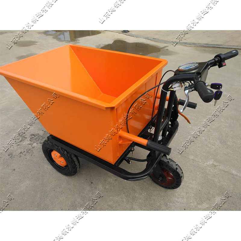 建筑工地运输搬运车 电动手推粮食用自卸翻斗车 电动工地灰斗车