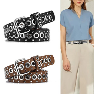 2022 Couple New Style Star Eye Decoration Single Row Hole Wide Belt Men’s and Women’s Fashion Casual Pin Buckle Versatile Belt