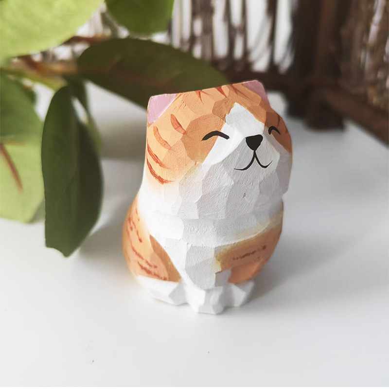 可爱木雕小猫批发木质工艺品猫咪创意桌面装饰品纯实木手工雕刻|undefined