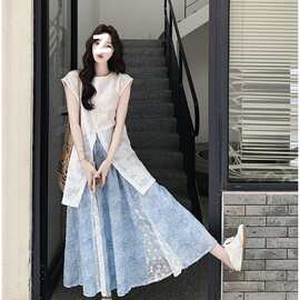 休闲套装女夏2026新款微胖妩媚设计感穿搭无袖上衣半身裙两件套