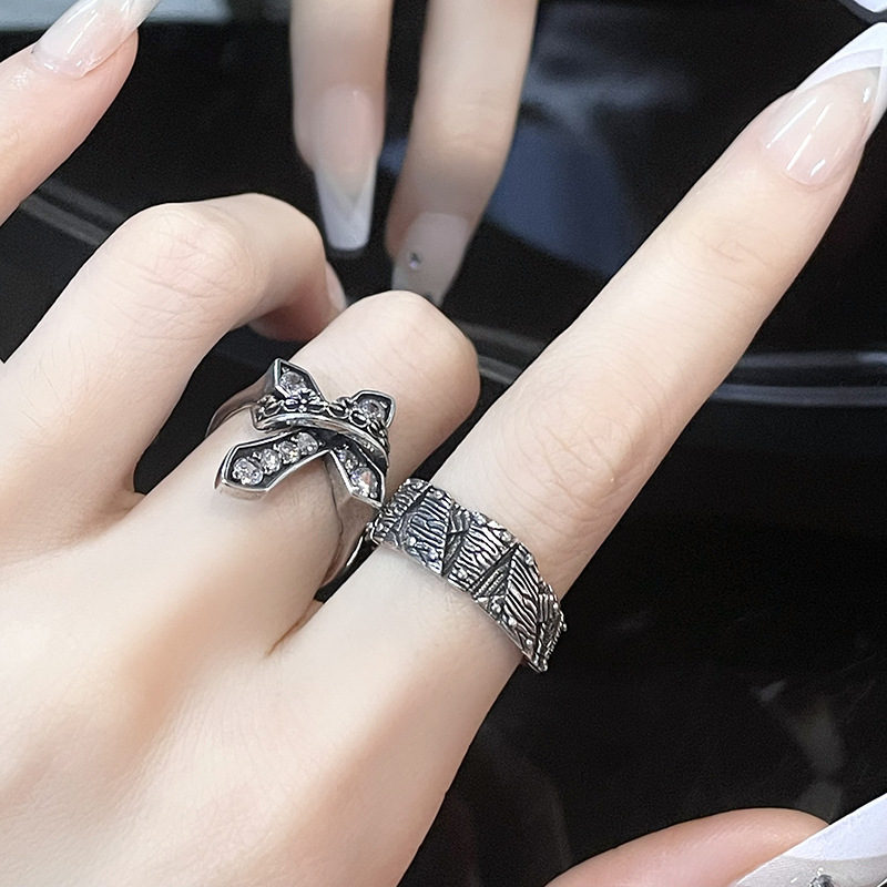 Punk Geometric Copper Plating Zircon Open Ring