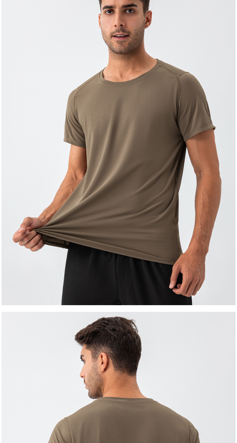 210g Weight Short Sleeve Sleeve Length Nylon Fabric Type Regular Top Length T-shirt Tops Type Outdoor, Running, Sports Occasion Round Neck Neckline Lattice, Solid Color Pattern Simple Style, Classic Style Style Wholesale Simple Style Classic Style Lattice Solid Color Short Sleeve Men's T-shirt 8