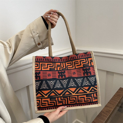 2024 New Trend Linen Tote Bag for Women, Fashion Ethnic Style Shoulder Bag, Handbag, Travel Large Capacity Crossbody Bag