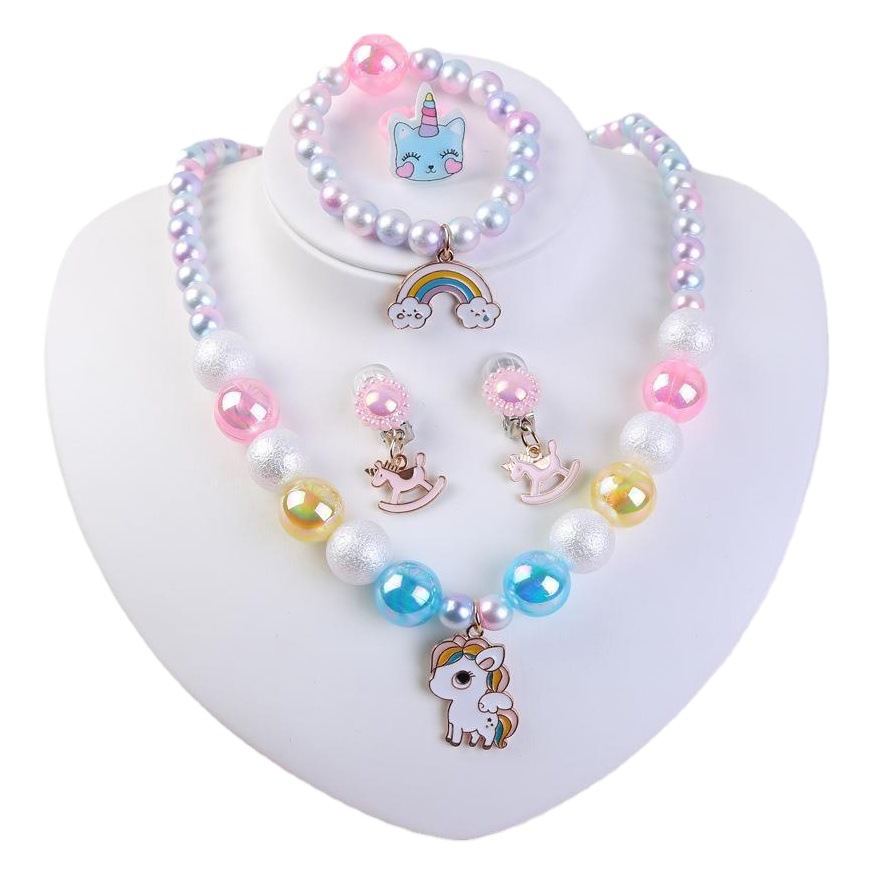 Amazon nuevos niños collar de cuentas traje DIY joyería unicornio lindo regalo al por mayor