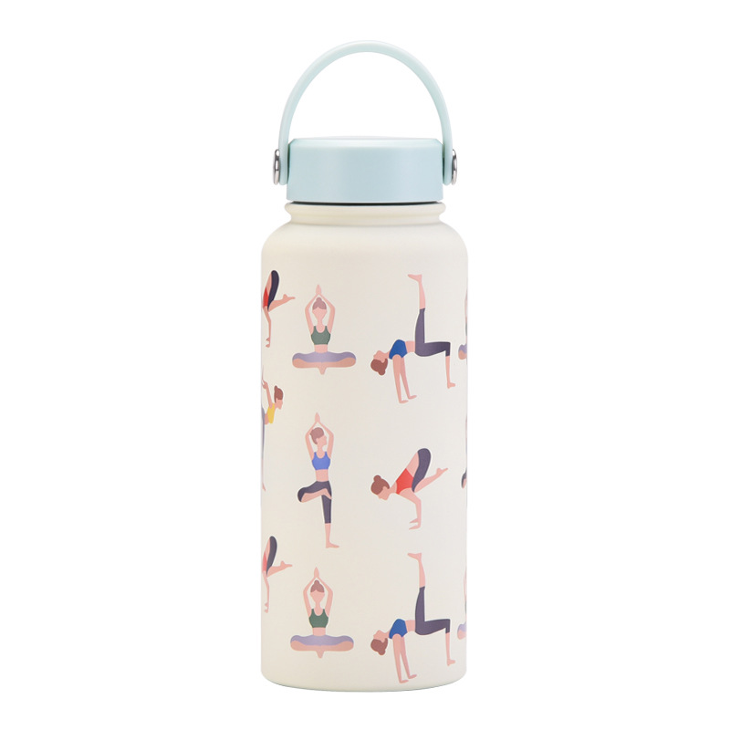 Nueva Botella de Agua Deportiva Aislada de 1 Litro, Boca Ancha, Portátil, al Vacío, para Exteriores, con Estampado, para Mujer, 2026