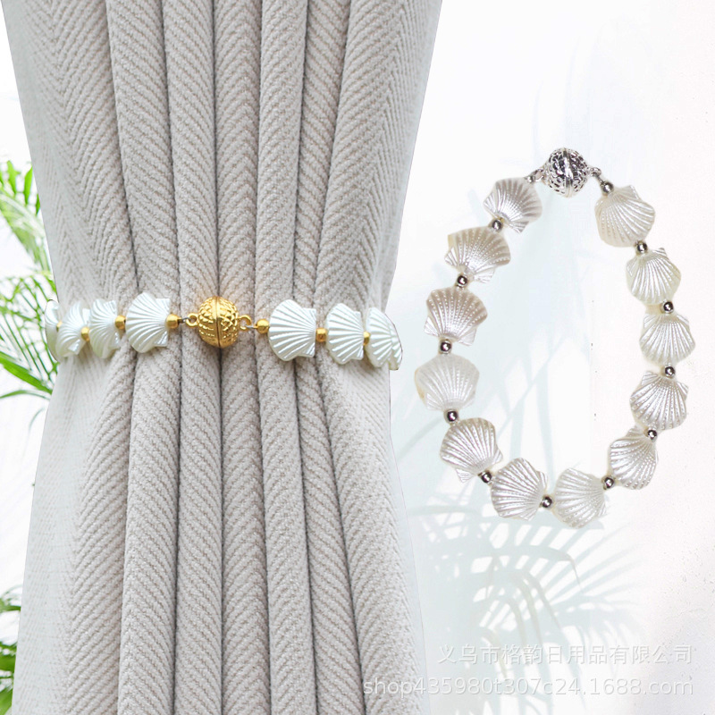Cross-border shell rose exquisite window screen curtain magnetic curtain buckle non-perforated magnetic curtain strap