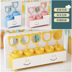 Wholesale Kindergarten Children's Solid Wood Bathroom Cabinet Combination Sink Vanity Baby Colorful Sink Basin Floor Standing