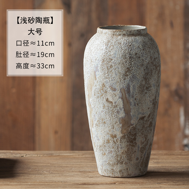 Jingdezhen se sorprendió por el silencio de la porcelana azul y blanca Zen jarrón de cerámica marrón claro moteado barro grueso jarrón de cerámica ambiente retro flores de arte image 9