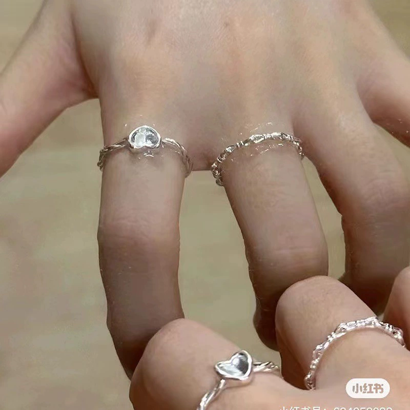 Ring, Minimalistic Silver Woven Design, Adjustable Open Band, Elegant Simple Style