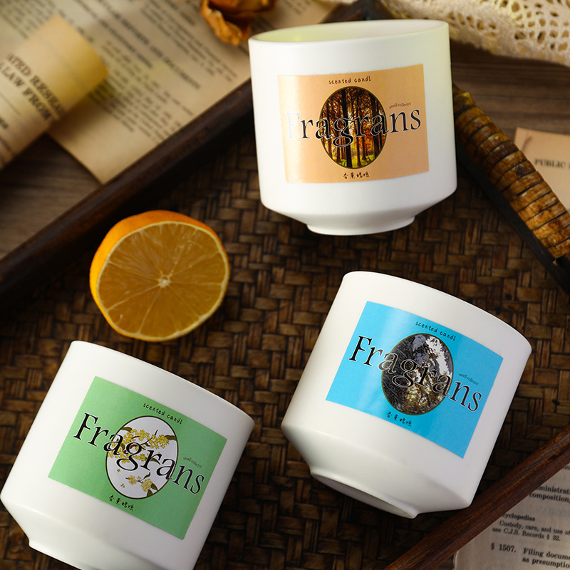 香薰蠟燭陶瓷杯白色木芯創意香味香氛家用室內無煙薰香蠟燭伴手禮