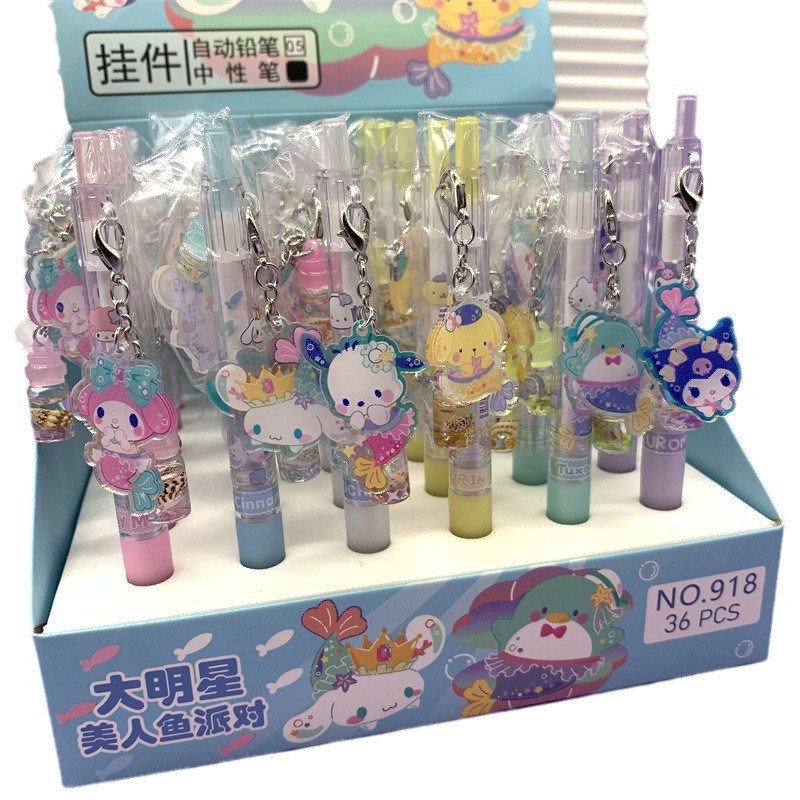 thumbnail image 5 of Bolígrafo de gel con colgante de botella de deriva de sirena Sanrio, bolígrafo de clic con colgante láser para perro de orejas grandes Kuromi, perro Pacha, 5 of 5