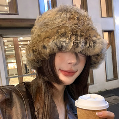 Lamb Wool Hat for Girls - Autumn/Winter Thick Warm Insulated Cold Proof Fur Hat, Slimming Face, Fur Trimmed Ear Warm Hat, Fisherman Hat with Fleece