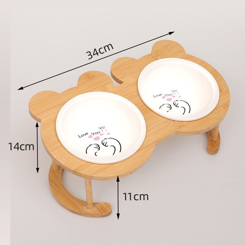 대나무와 나무로 만든 이중 그릇 세트 (사랑해요)