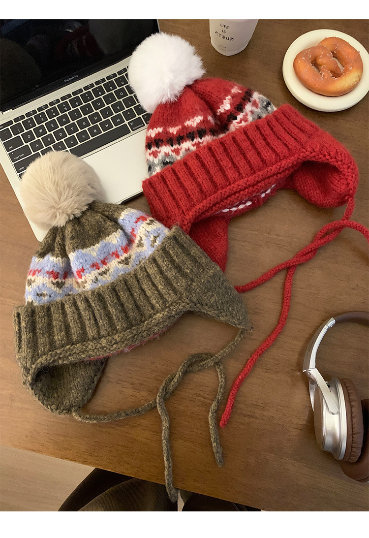Vintage fair isle gebreide muts met oorkleppen voor dames_voghion.com