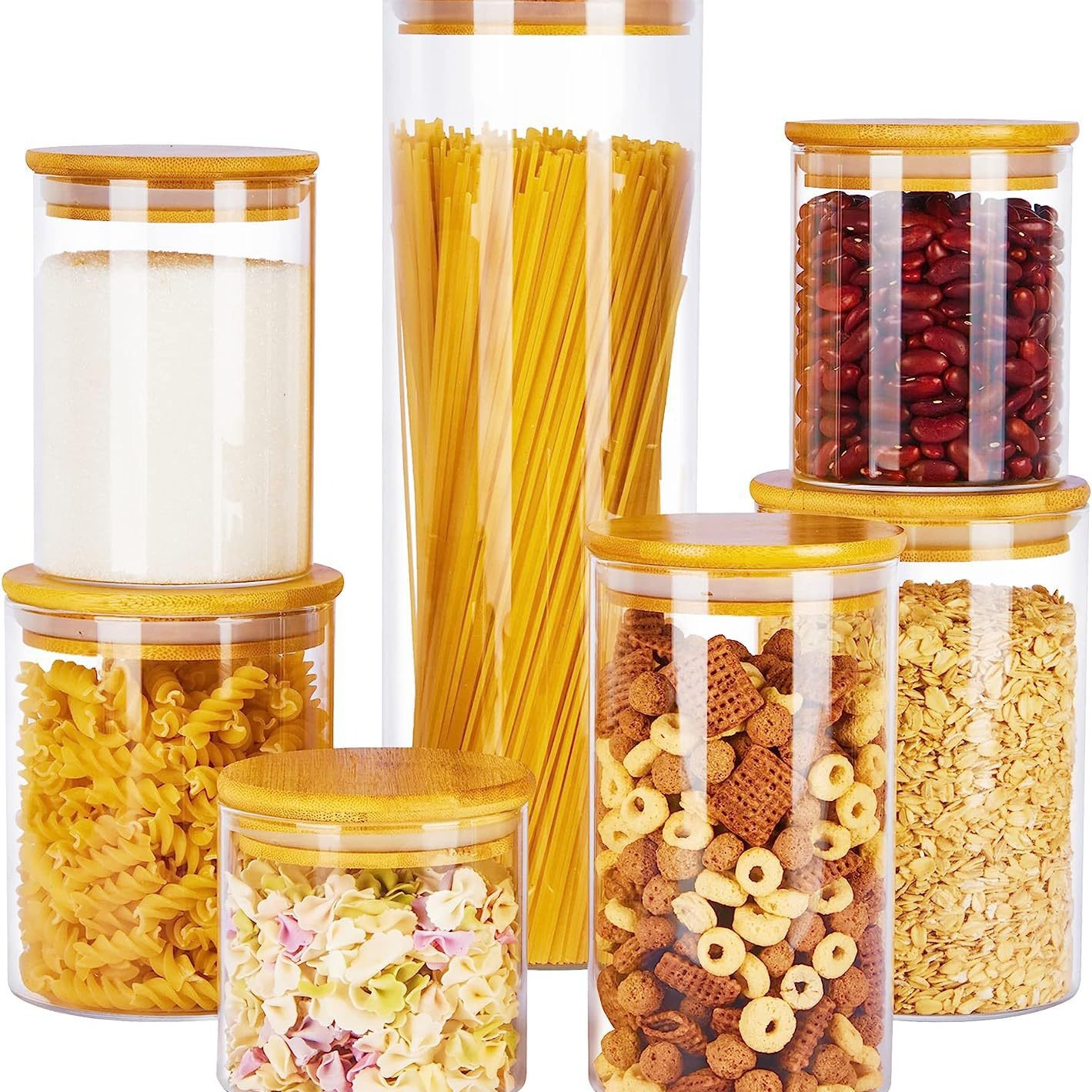 Frasco sellado de vidrio de borosilicato transfronterizo cubierta de bambú frasco de té botella de almacenamiento transparente de granos de frutas secas frasco de vidrio