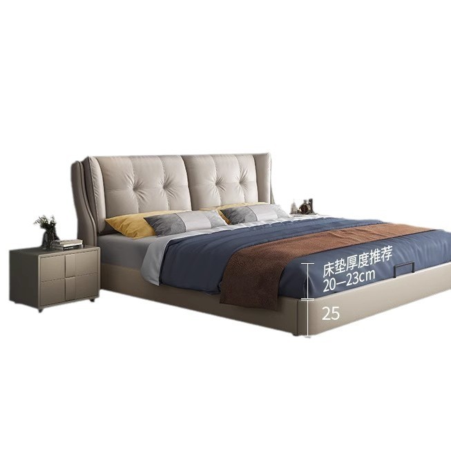 Cama doble, cama de cabecera, cama de lujo ligera, cama de 1,5 metros, cama de viento de crema, cama grande italiana, cama de matrimonio de 1,5 dormitorios.