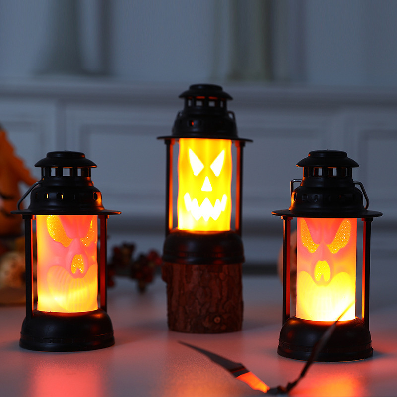 Halloween Props Orange Skull Kerosene Lamp Bar Scene Layout Dress-up Window Luminous Ornaments Holiday Decoration