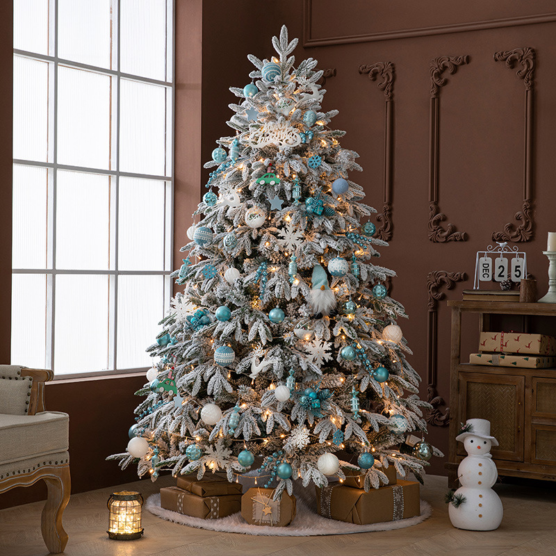 Árbol de Navidad con Nieve Artificial Simulada y Escena de Nieve Mixta, Decoración Navideña con Nieve que Cae, Adornos Grandes al por Mayor