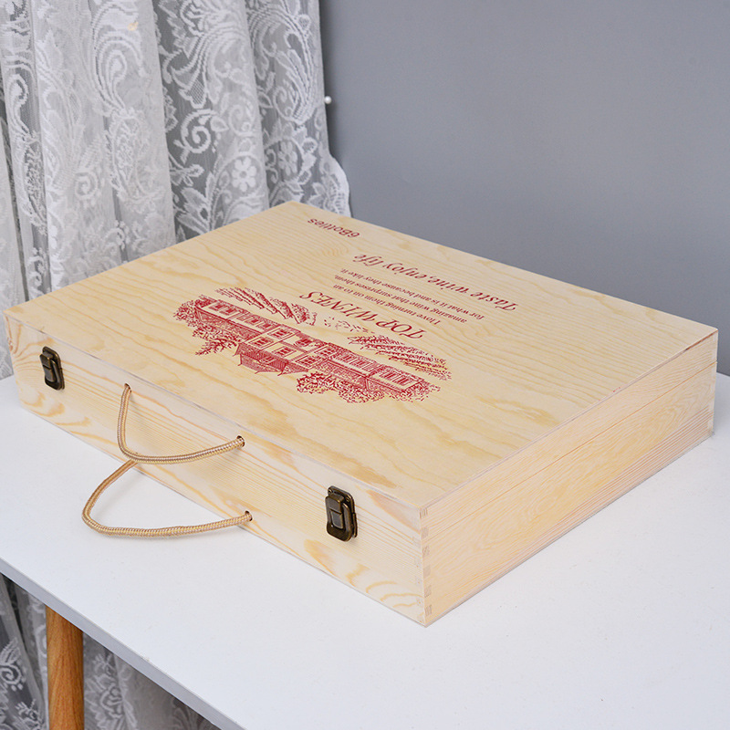 木制红酒礼品包装盒红酒礼盒六支装红酒木盒翻盖式木质红酒包装盒
