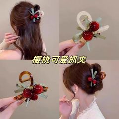 甜美可爱樱桃抓夹车厘子发夹女后脑勺盘发鲨鱼夹子头饰半扎发发卡
