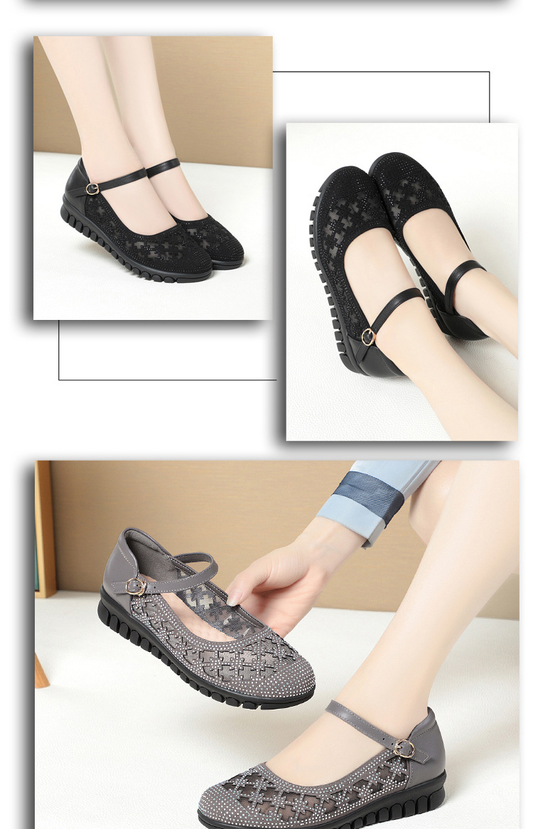 Sandal bít mũi nữ vải lưới da thật đế mềm thoáng khí — Màu be chi tiết 12