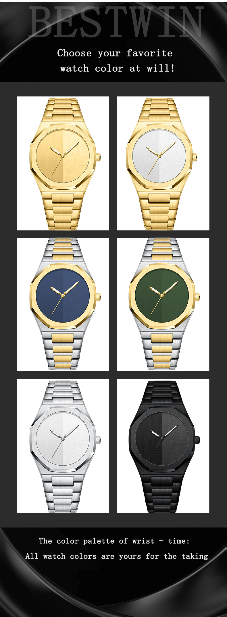 Gold Octagonal Quartz Watch For Men With Premium Steel Strap_voghion.com