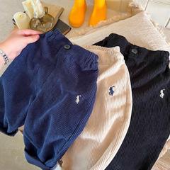 Children's boys' and girls' long pants 2024 spring and autumn new style children's corduroy embroidery stylish casual pants baby trendy brand Haroun pants