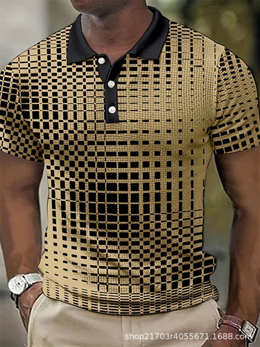 Curve Color Block Print Series 3D Digital Print Men's Plus Size Casual Fashion Polo Shirt