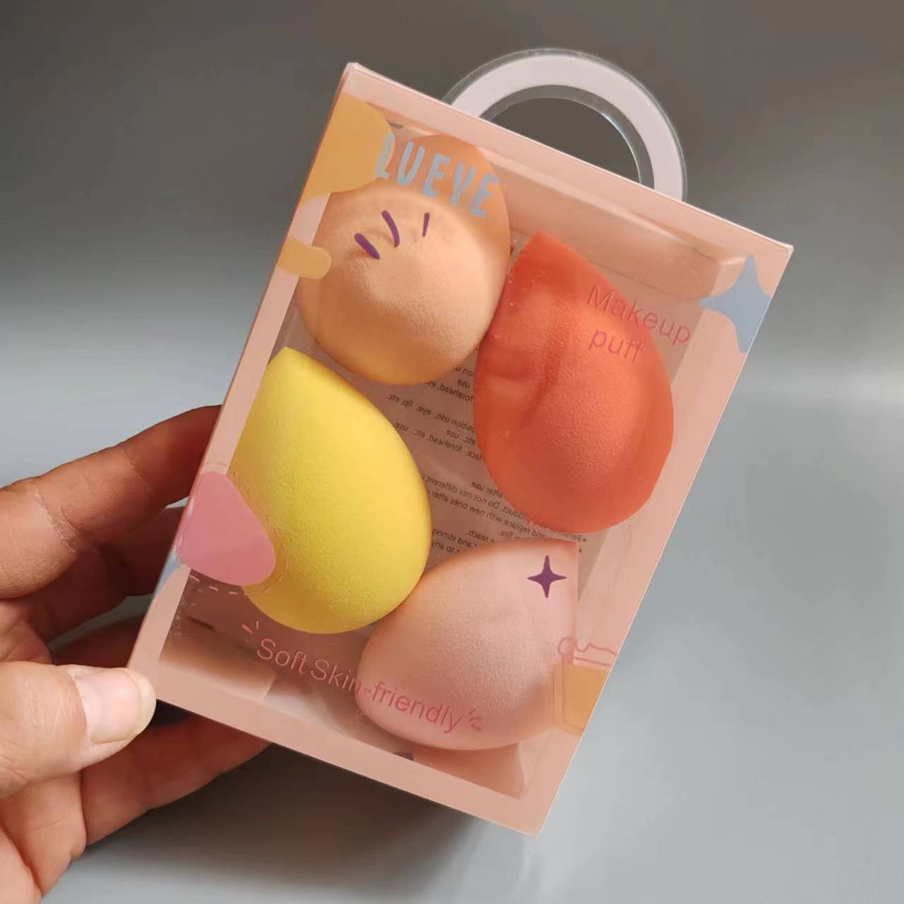 Juego de esponjas de maquillaje en caja de regalo de 4 piezas, se expanden al mojarlas en agua, juego de esponjas de maquillaje en caja de regalo, esponja de maquillaje al por mayor, esponja de maquillaje.