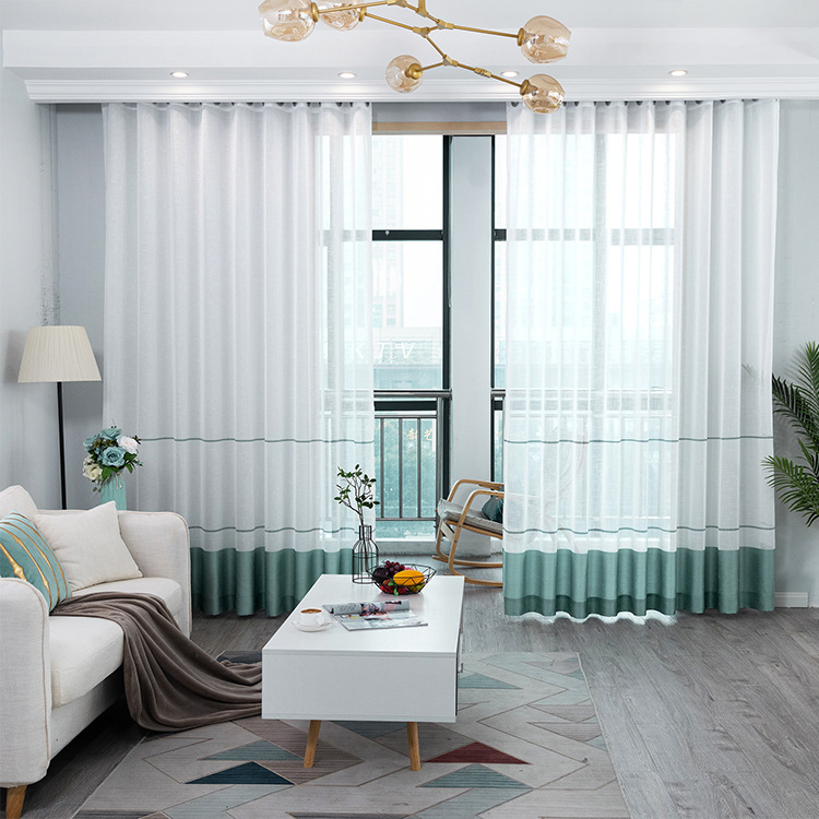 亚麻白纱窗帘 沙条纹窗纱绿色绣花纱 飘窗透光客厅卧室阳台窗纱|ru