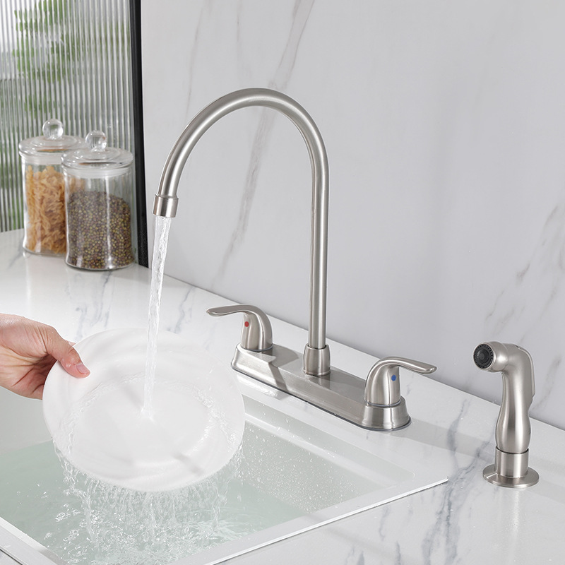 Cuarto de baño frío y caliente de cuatro pulgadas, fregadero de cocina, plato de verduras, grifo doble de dos orificios