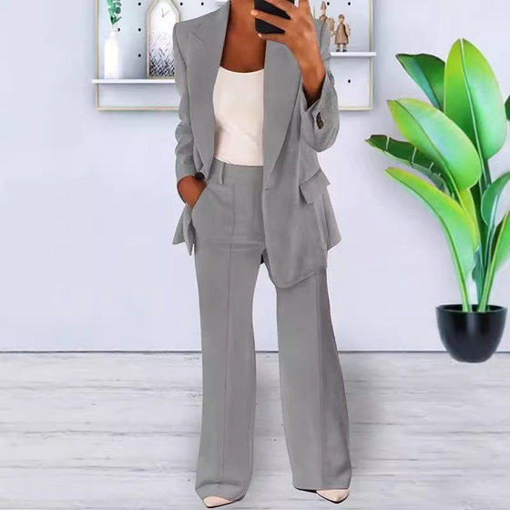 2024 Cross-border Spring and Autumn New European and American Fashion Solid Color Slim-fit Cardigan Elegant Suit Jacket Women's Suit suit