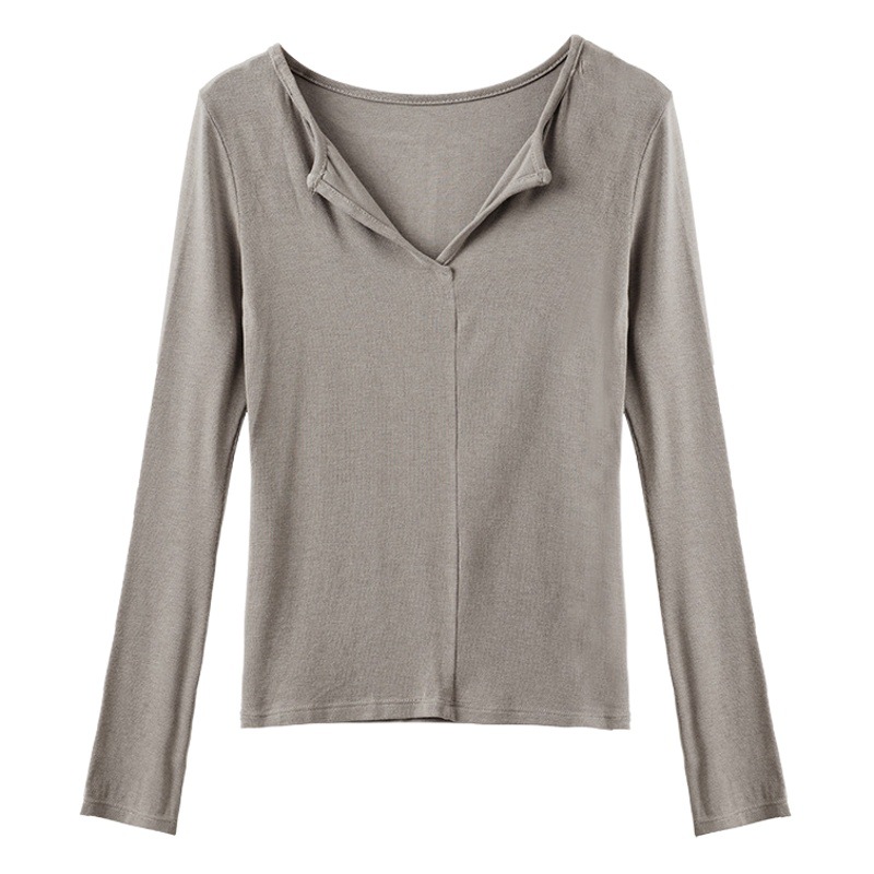 Alta calidad modal otoño e invierno con cuello en V camisa de fondo Diseño interior de las mujeres Top blanco de manga larga Camiseta de fondo image 1