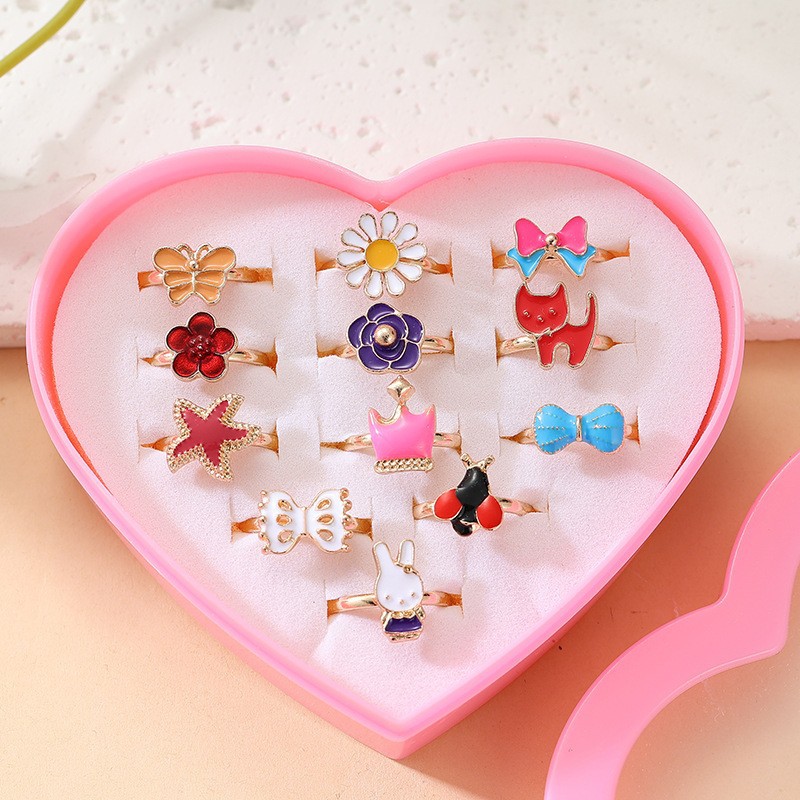Anillo de aleación para niños de dibujos animados lindo princesa anillo hermoso color mezclado 36 Unidades 1 caja al por mayor venta caliente