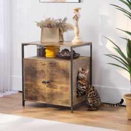 跨境亚马逊猫砂箱外壳带盖木制隐藏猫洗手间猫家具柜子侧桌多功能