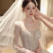 长袖婚纱新娘2025新款主纱礼服高级质感重工孕妇小个子