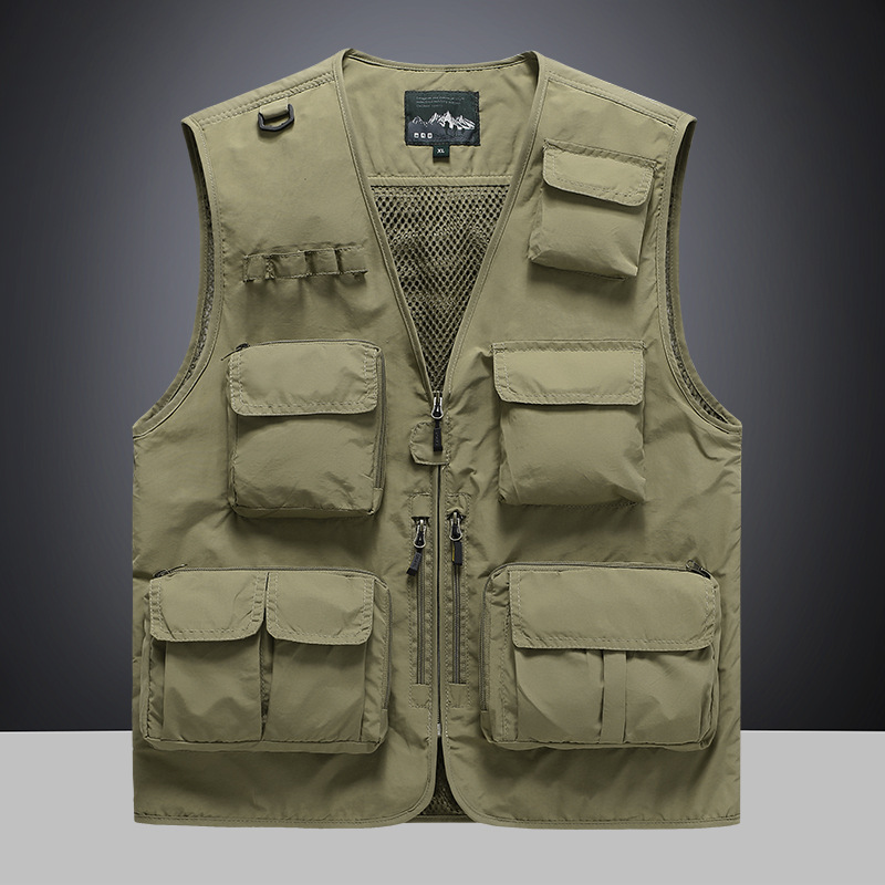 Primavera y otoño nuevo chaleco de hombre de bolsillo delgado de moda transpirable al aire libre camisa de hombro chaqueta de color sólido para hombres